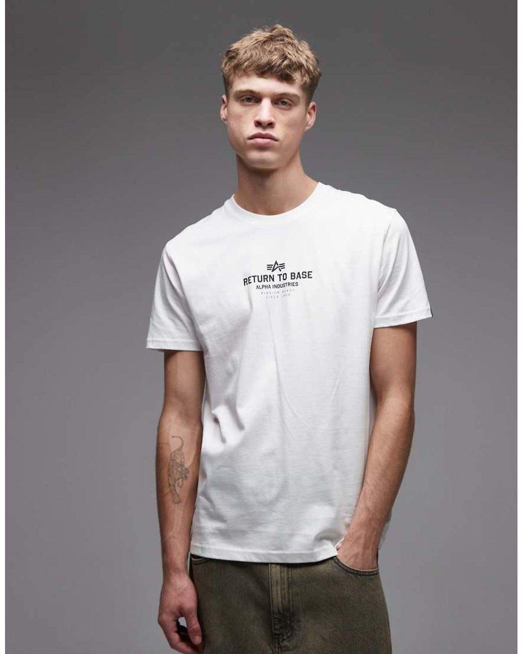 Alpha Industries Gray T-shirt With Return To Base Back Print for men