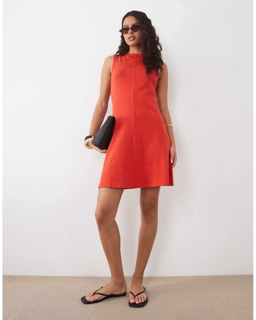 ASOS Red Boat Neck Mini Dress With Flippy Hem