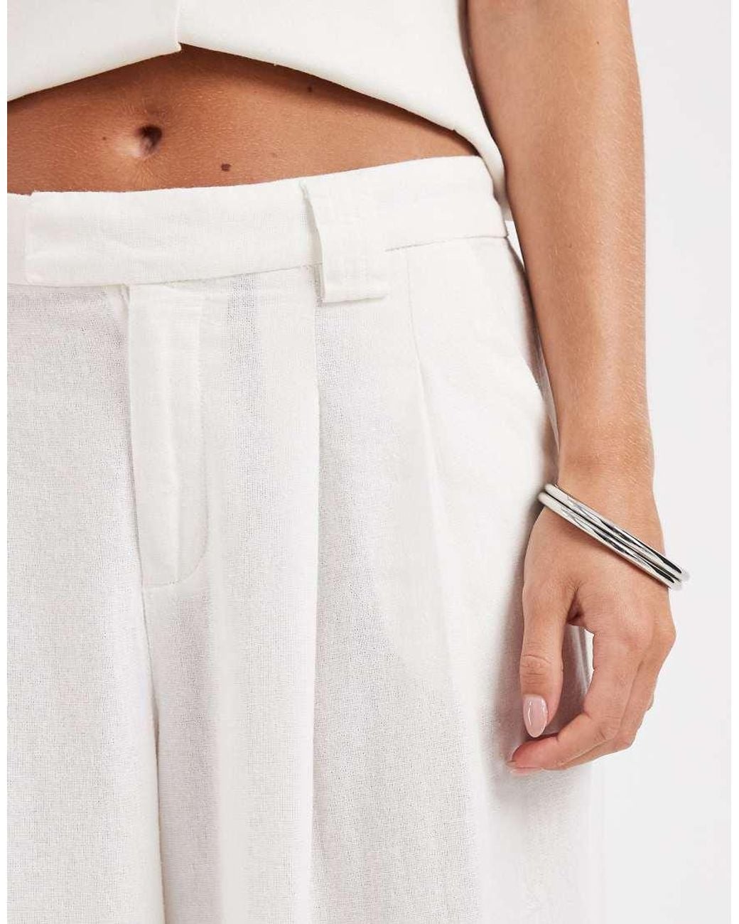 Only Petite White Linen Blend Tailored Wide Leg Trousers Co-ord