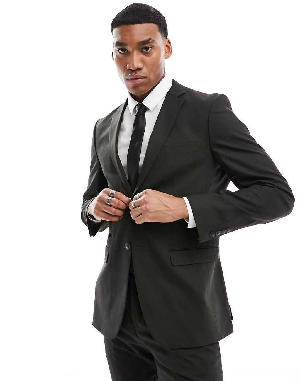 SELECTED Black Wool Blend Slim Fit Suit Jacket for men