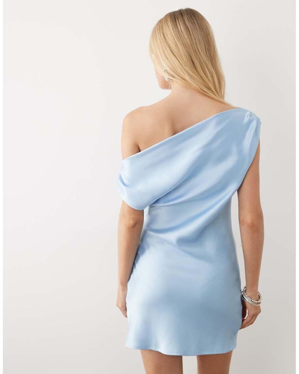 ASOS Blue Satin One Shoulder Drape Mini Dress