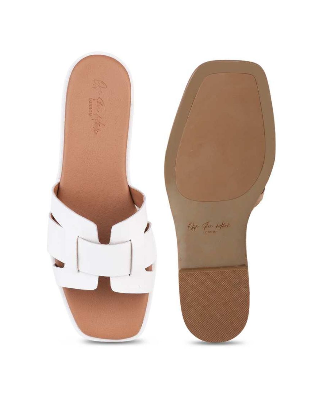 OFF THE HOOK White Heath Leather Slip On Flat Sandals