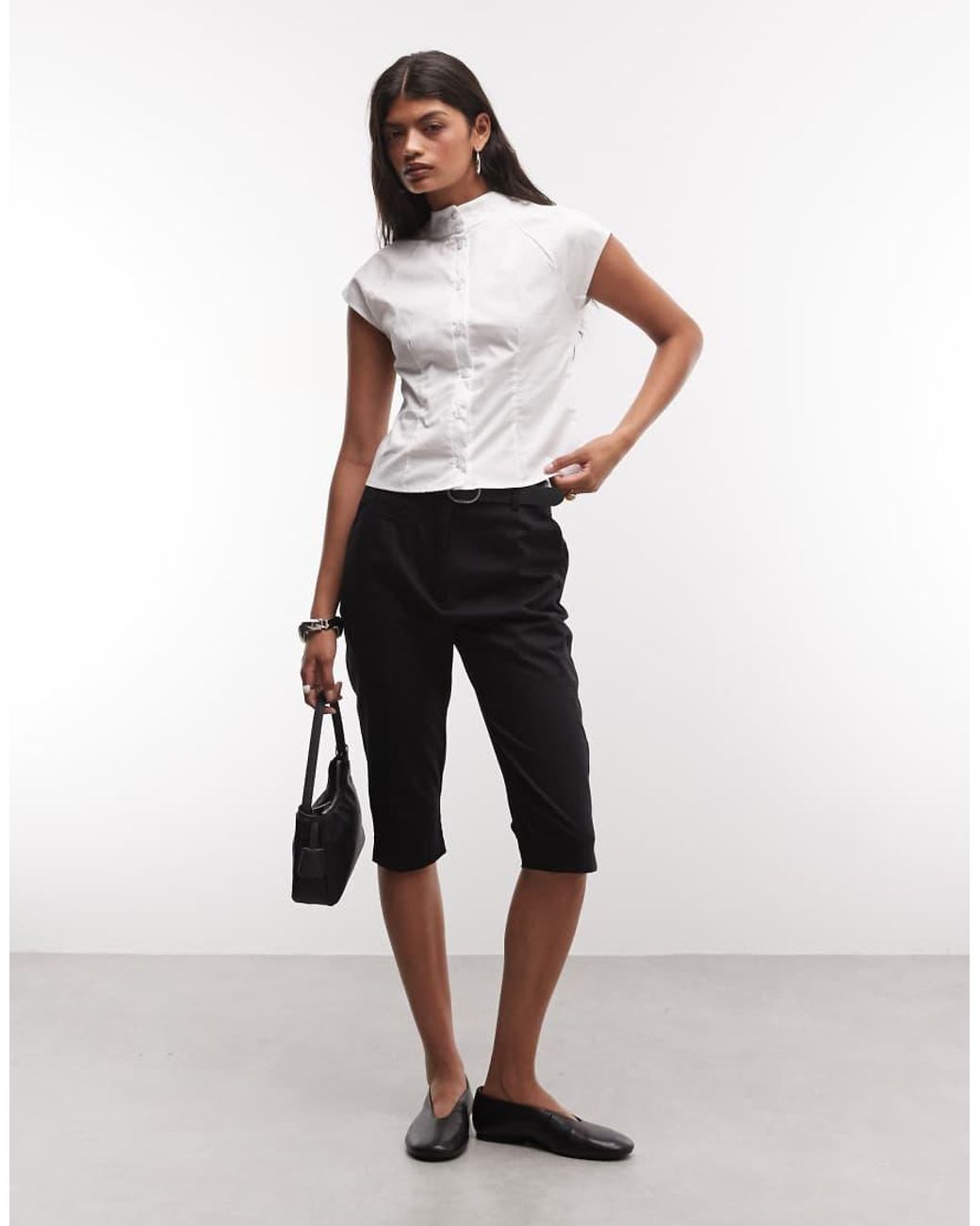 Reclaimed Vintage White Funnel Neck Fitted Poplin Shirt