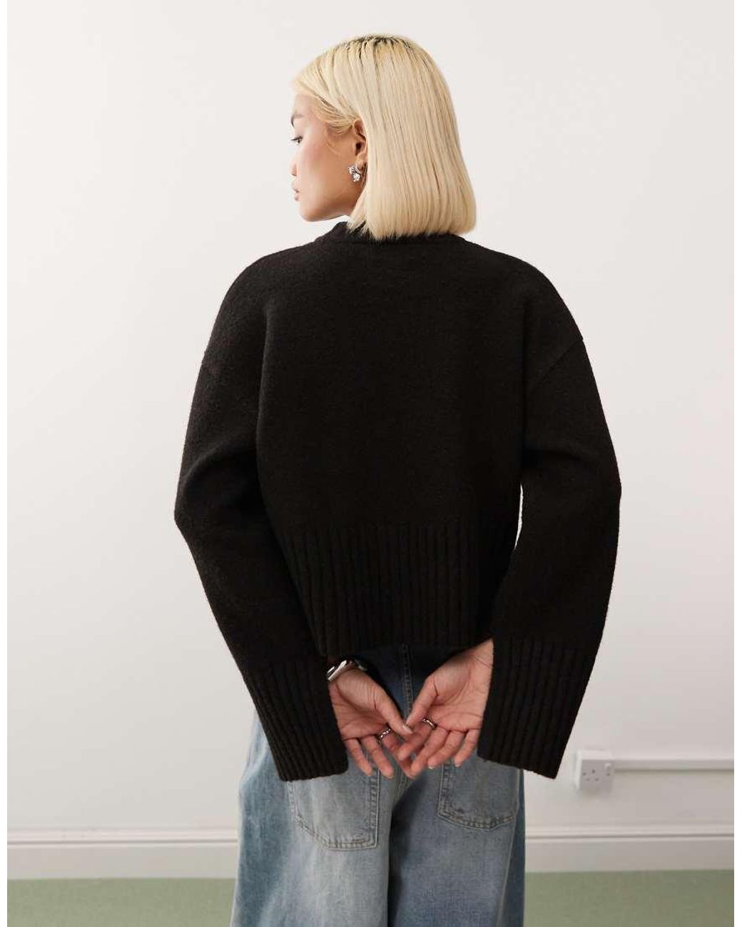 Monki Black Relaxed Crew Neck Jumper