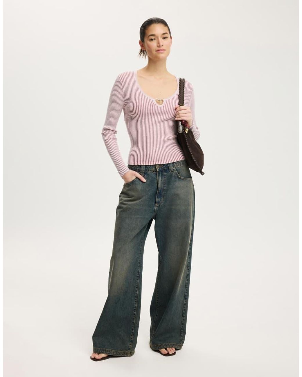 Cotton On Pink Two Tone Rib Keyhole Knit