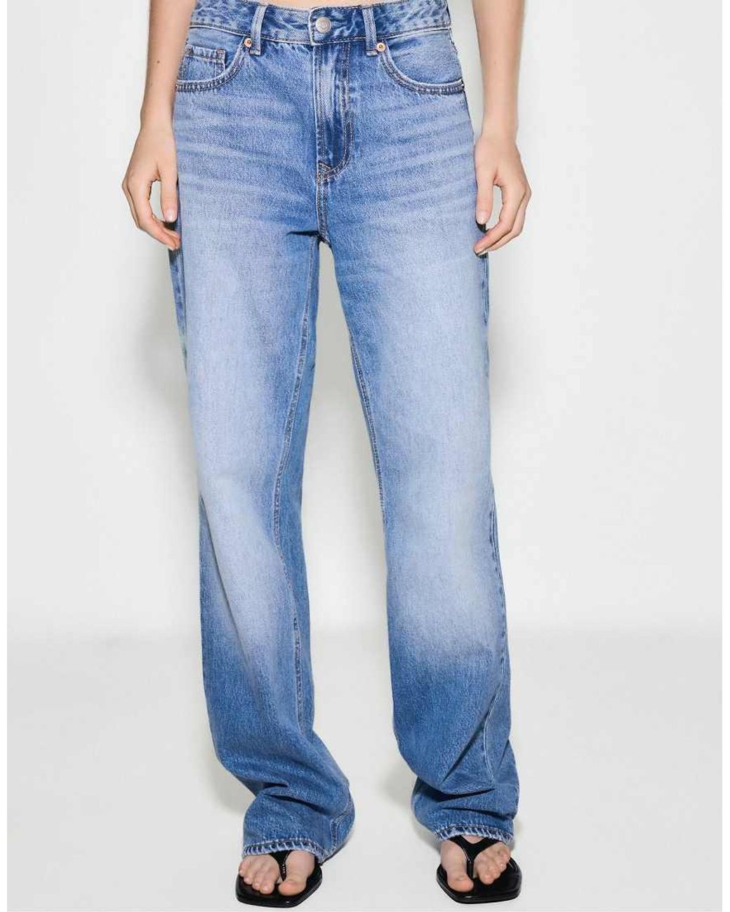 Stradivarius Blue D92 Straight Wide-Leg Jeans