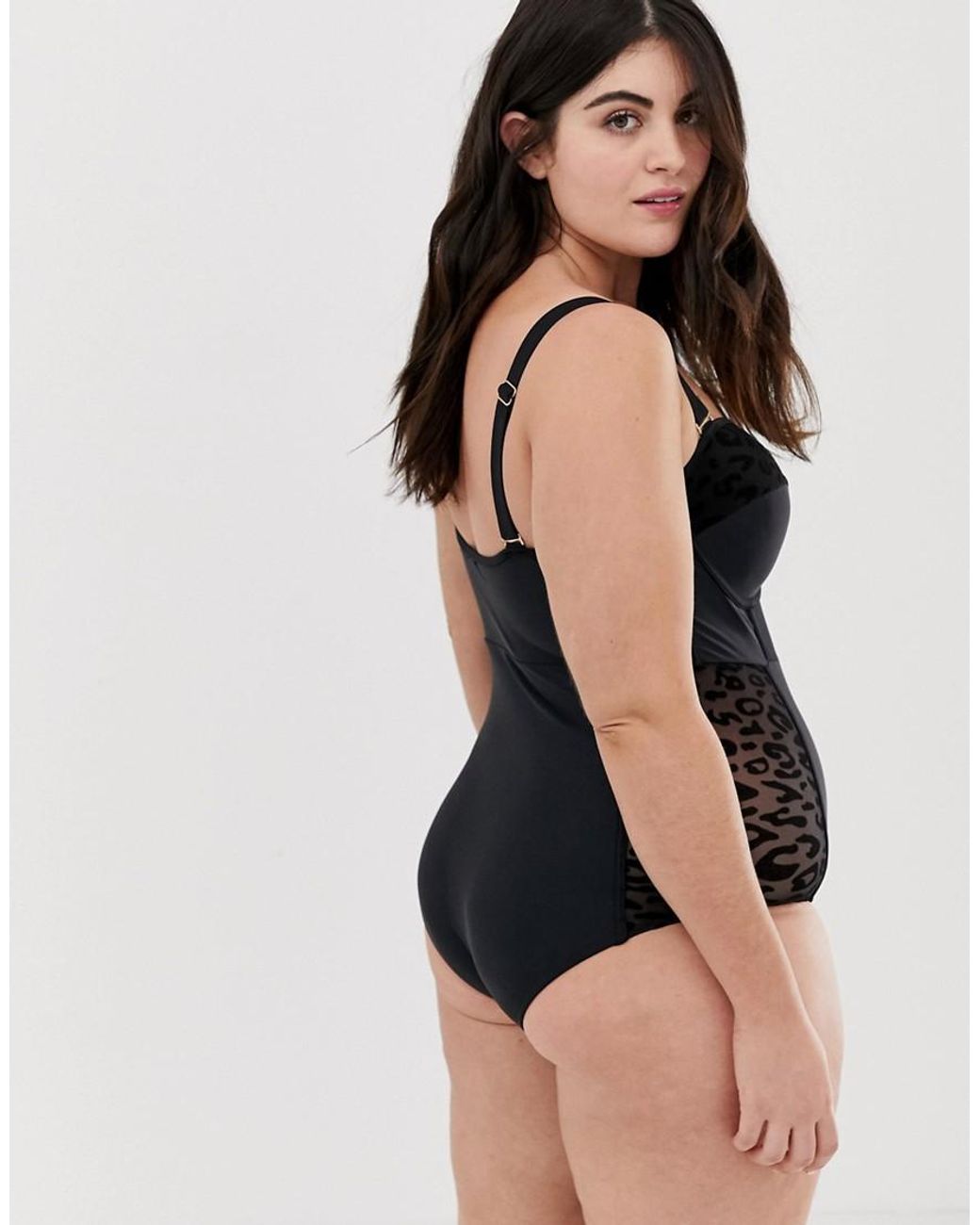 Lost Ink Plus Size Corset Style Swimsuit in Black