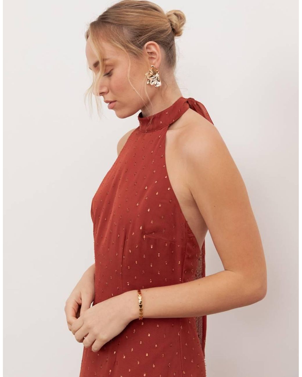 ANAYA Red Self-Tie Halter Neck Open Back Maxi Dress
