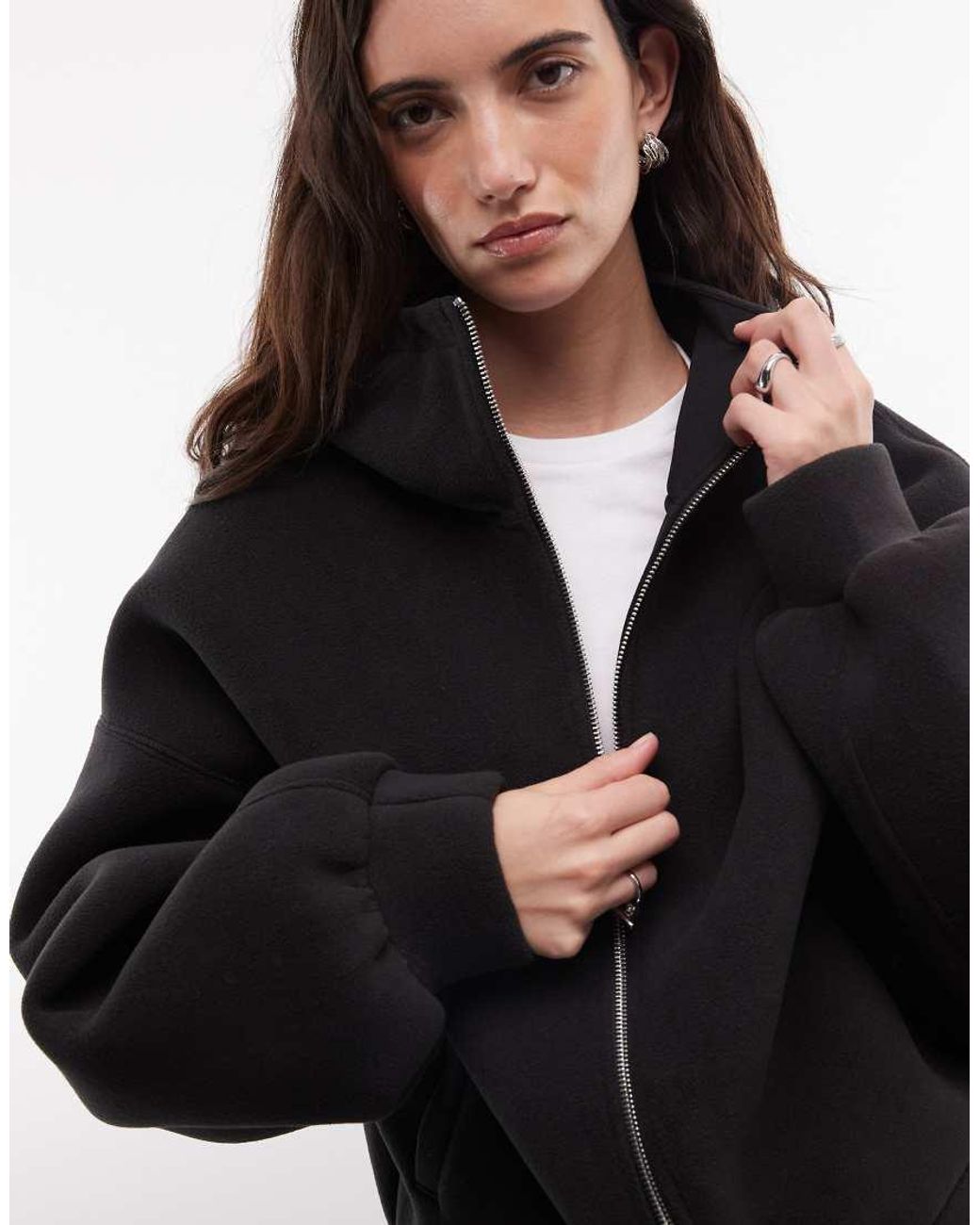 Weekday Black Oversized Funnel Neck Zip Hoodie