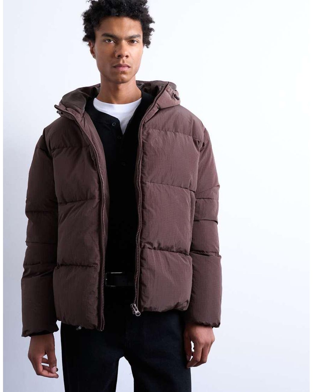 Topman Purple Textured Puffer Jacket for men