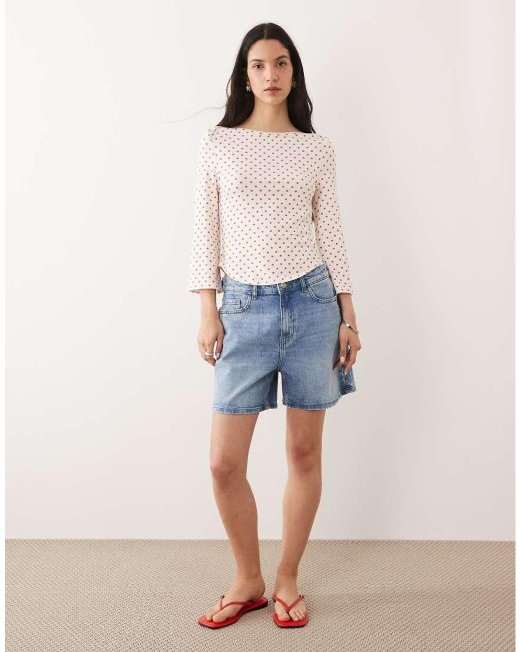 ASOS Natural 3/4 Sleeve Top With Boat Neck