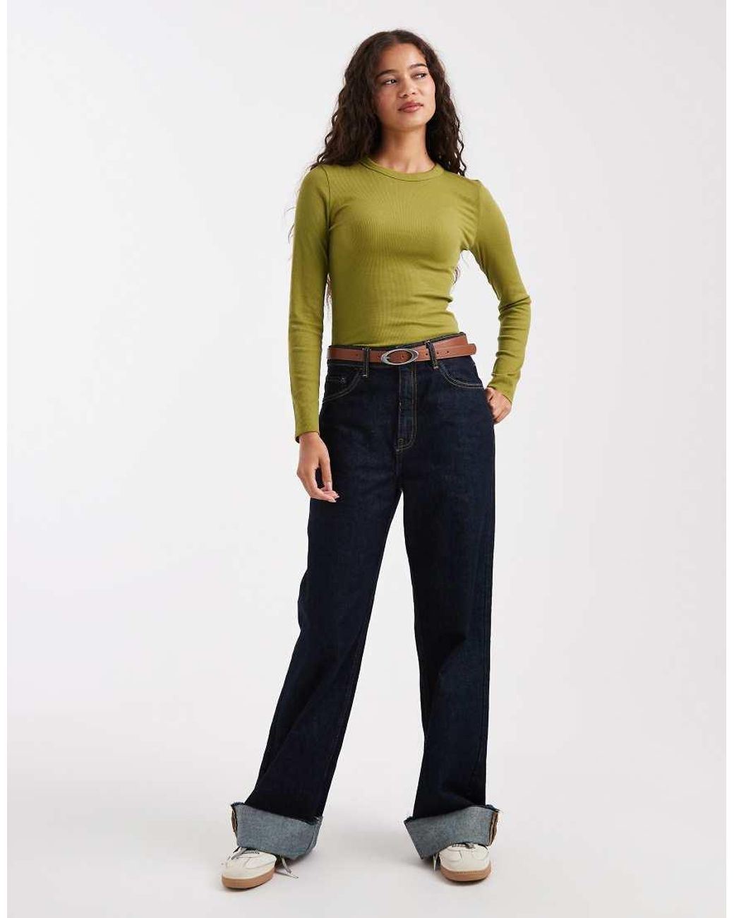 New Look Green Crew Neck Ribbed Long Sleeve Top