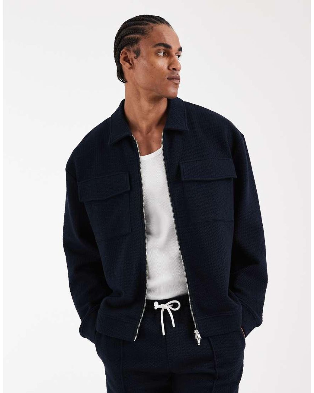 ASOS Blue Relaxed Zip Through Jacket for men