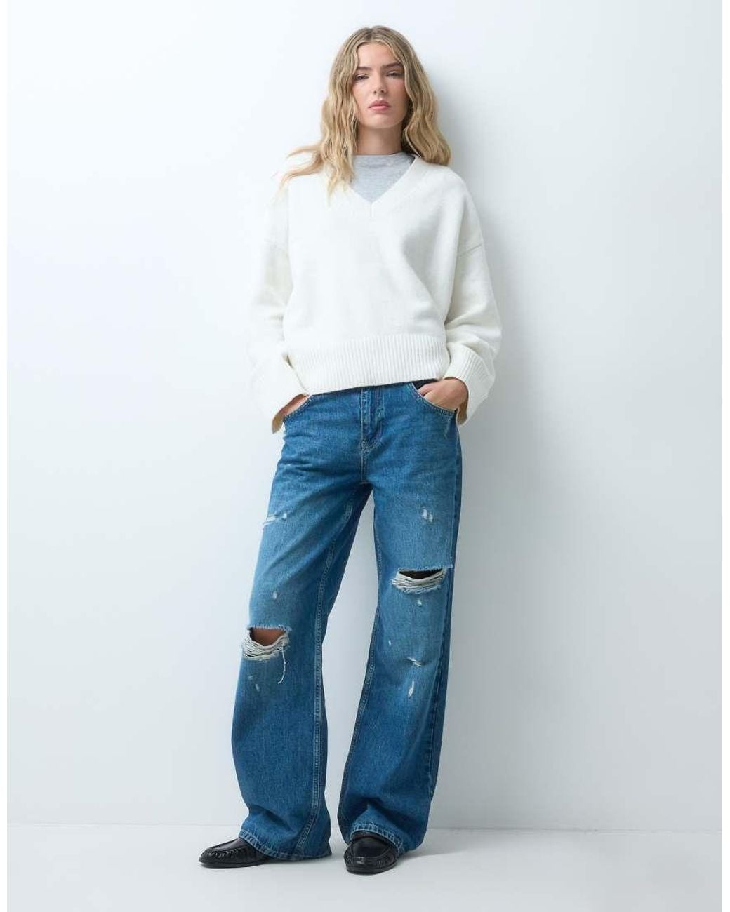 JJXX Blue V-neck Knitted Jumper