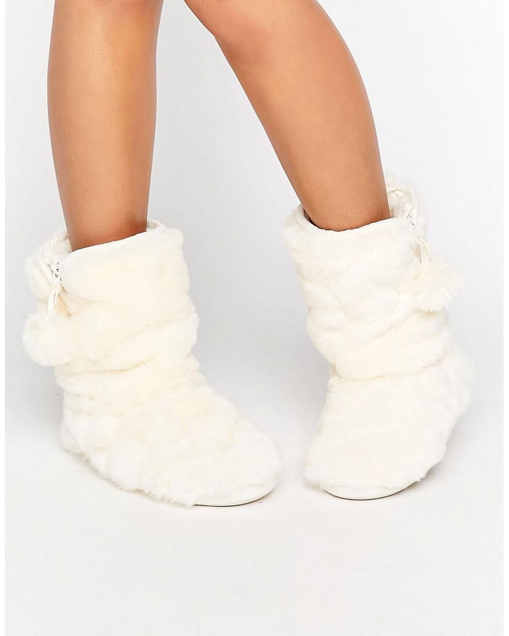 Oasis Fluffy Slipper Boots in Natural | Lyst