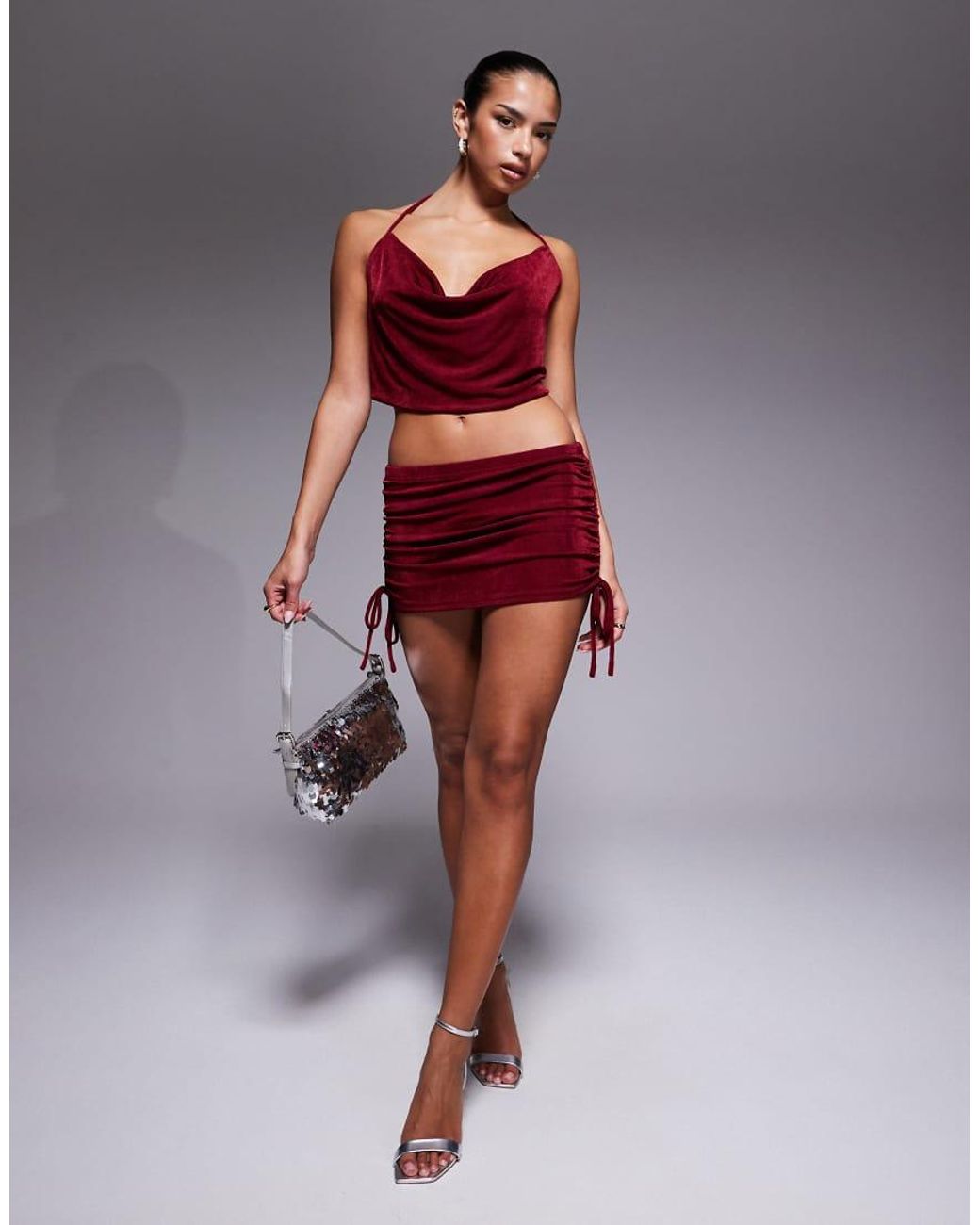 Edikted Red Co-Ord Caspia Cowl Neck Top