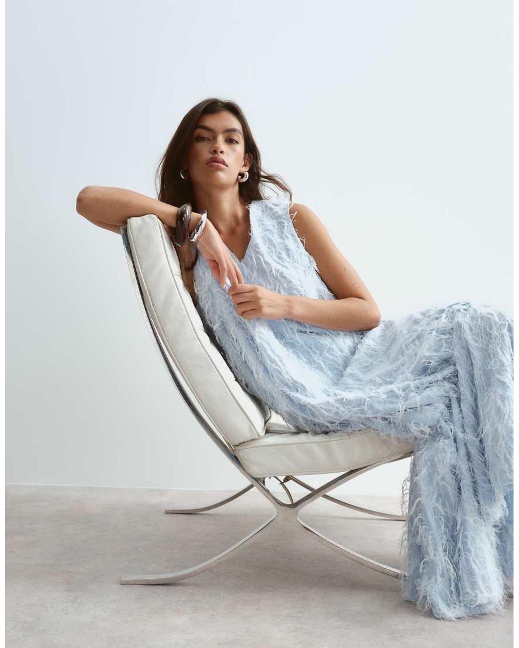 ARRANGE Blue Textured Maxi Dress With Frill Detail
