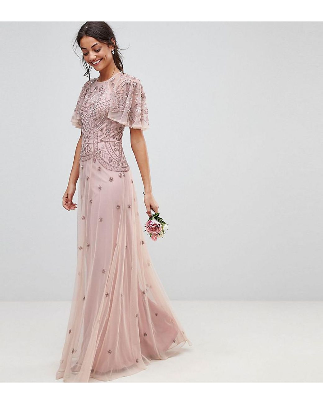 Robe longue orne de perles dlicates irises avec manches vases ASOS