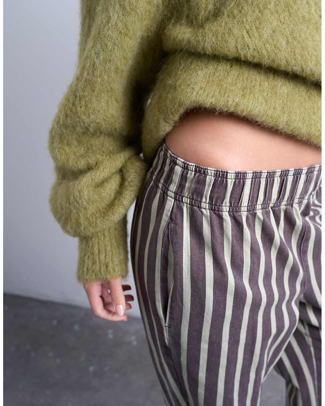 TOPSHOP White Wide Stripe Pull On Straight Leg Trouser