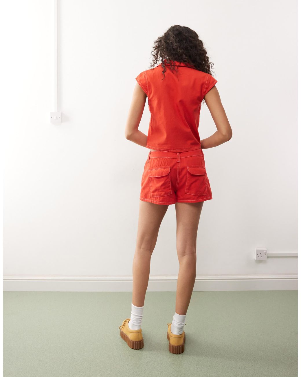 Collusion Red Linen Look Micro Shorts Co-ord