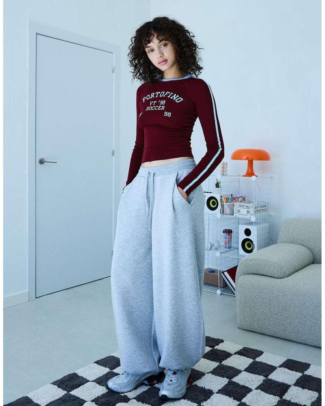 Bershka Red Contrast Print Long Sleeve T-shirt