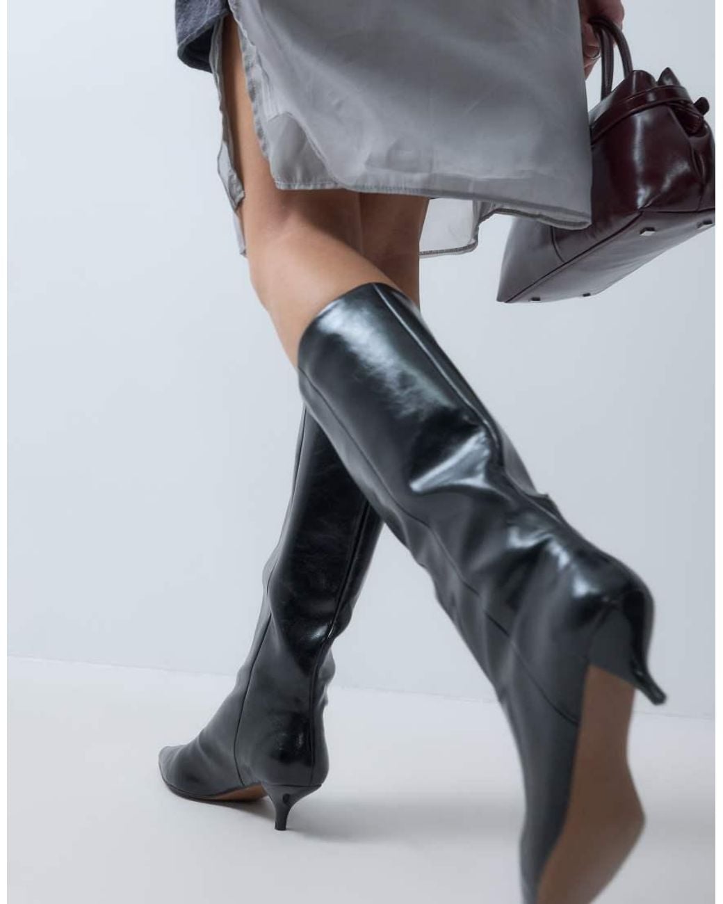 ASOS Black Camille Kitten Heel Pull On Knee Boots