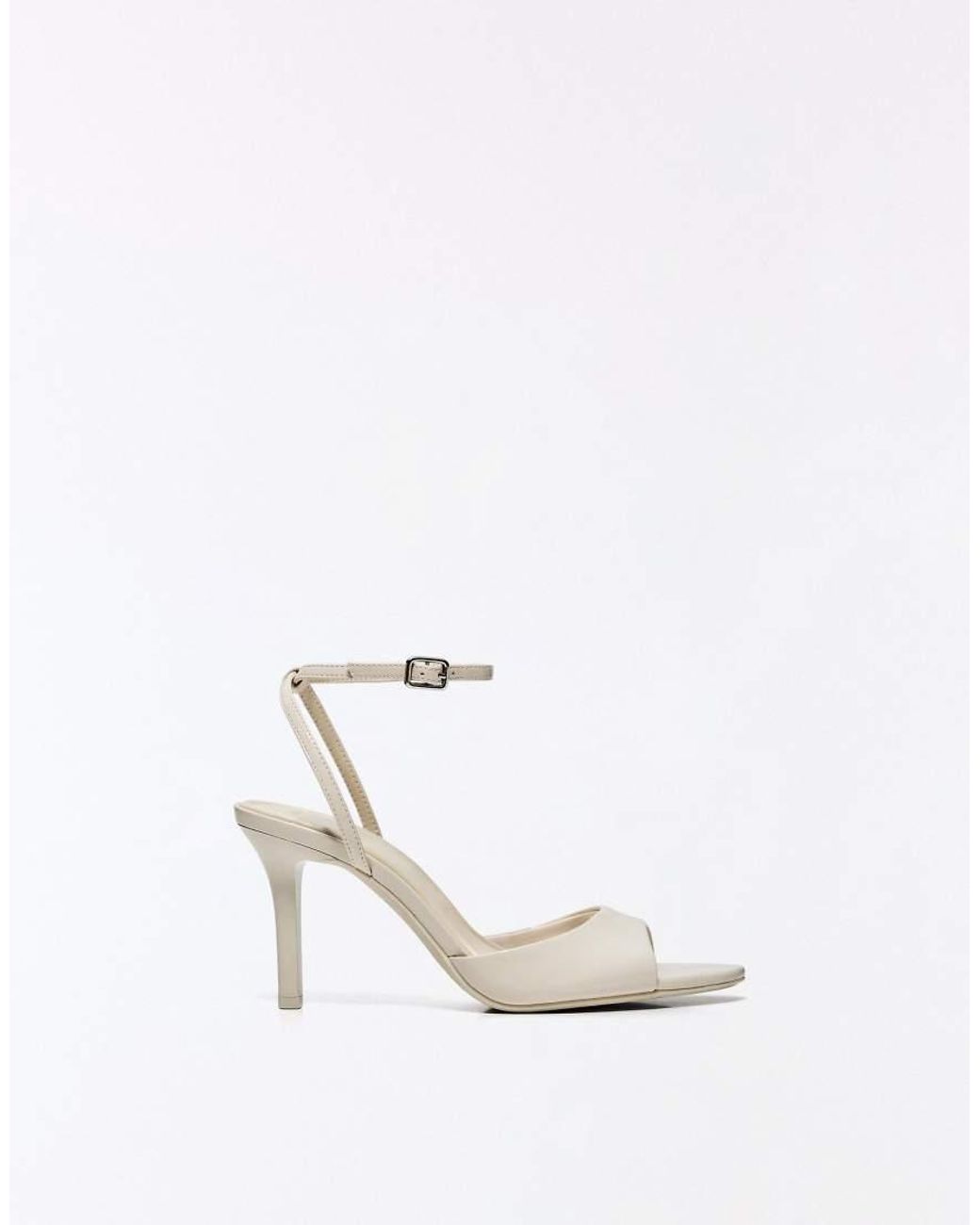 Bershka White Heeled Sandals With Ankle Strap