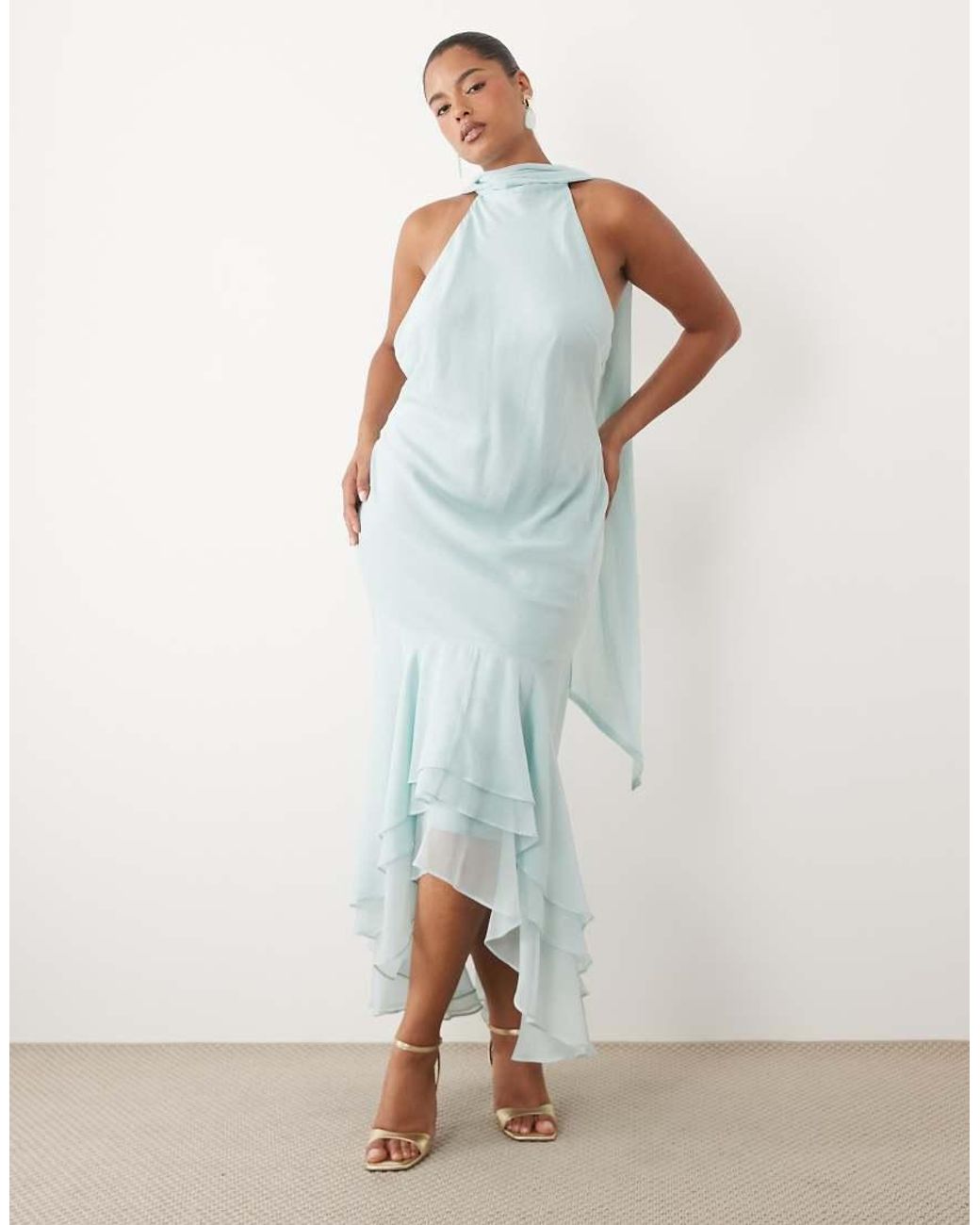 ASOS White Asos Design Curve Halter Maxi Dress With Scarf Detail And Ruffle Hem