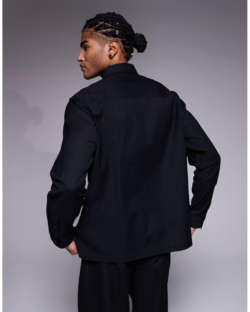 ASOS Blue Relaxed Shirt With Border Embroidery for men