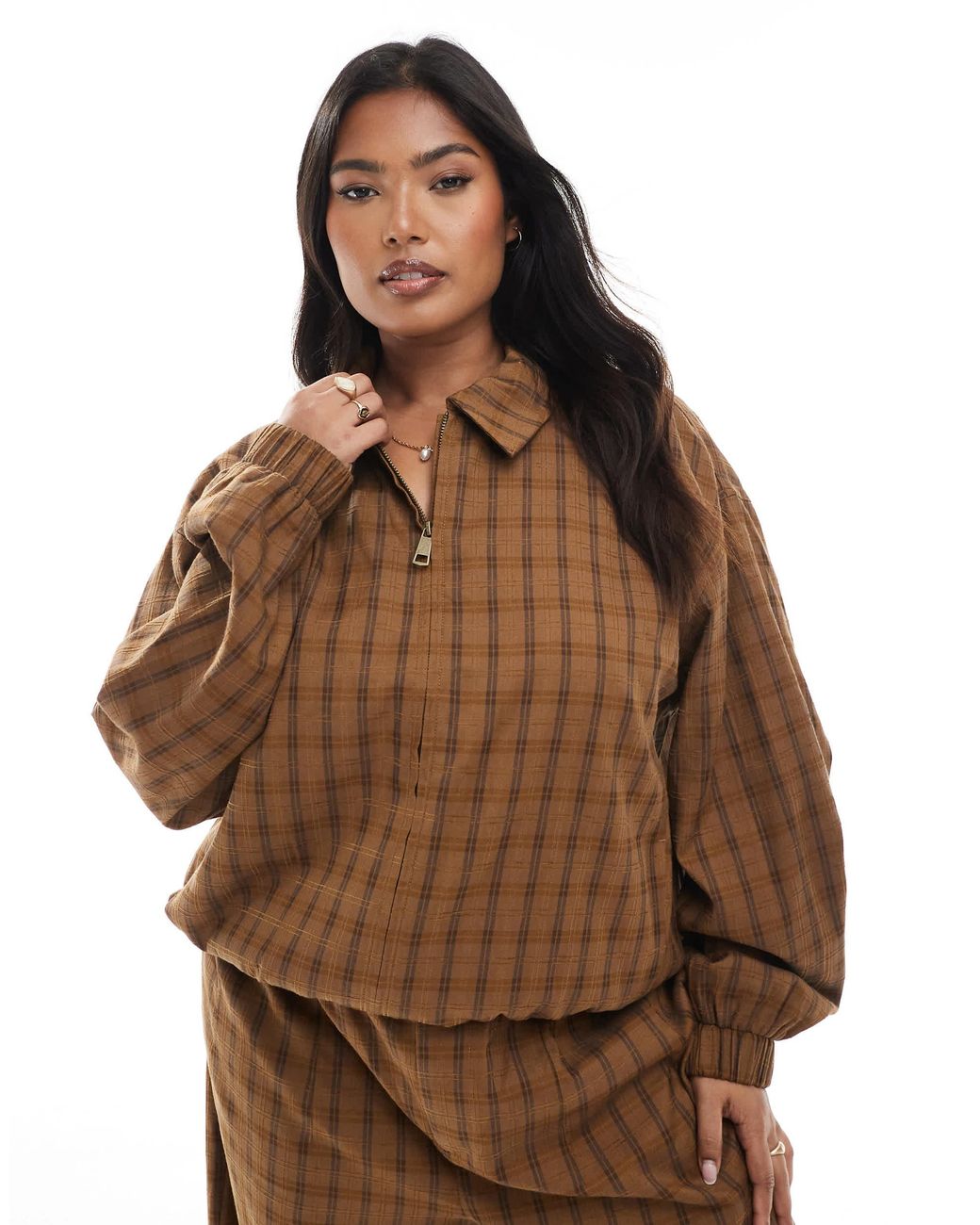 ASOS Asos Design Curve Bubble Hem Jacket Co-ord in Brown | Lyst