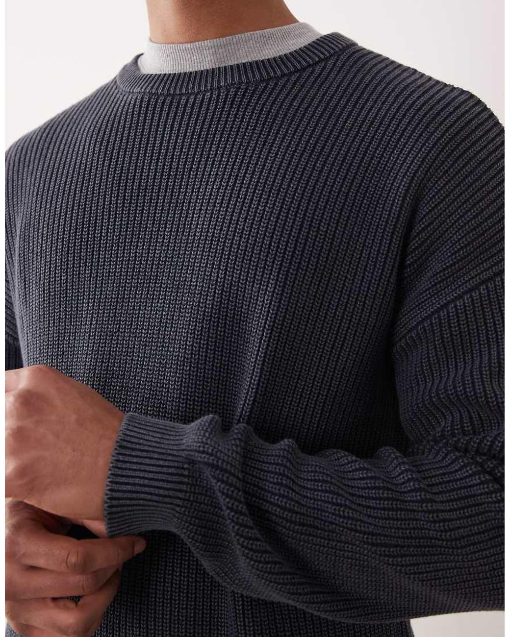 ASOS Blue Relaxed Knit Ribbed Crew Neck Sweater for men