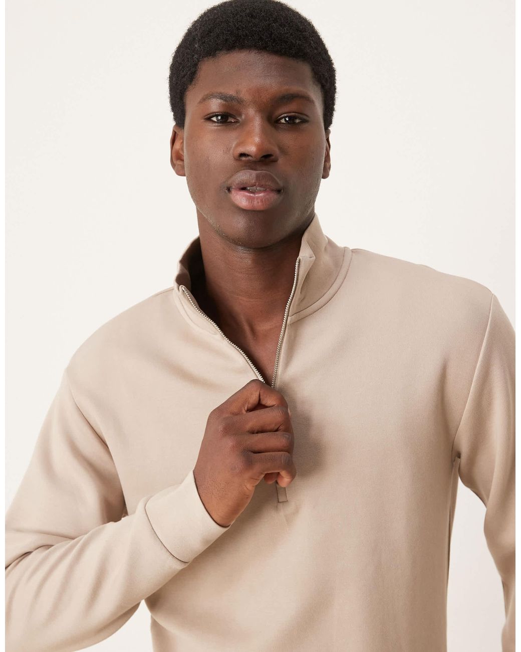 SELECTED Natural Half Zip Sweatshirt for men