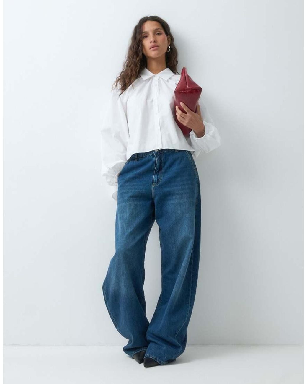 ASOS Blue Oversized High Low Hem Raglan Sleeve Shirt