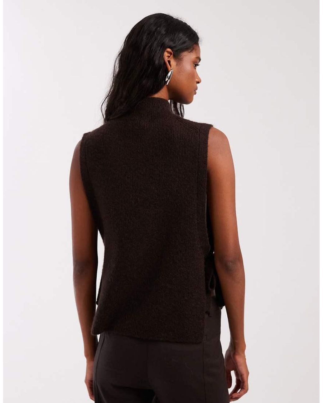 & Other Stories Black Wool And Mohair Blend Mock Neck Knitted Vest With Side Tie Detail