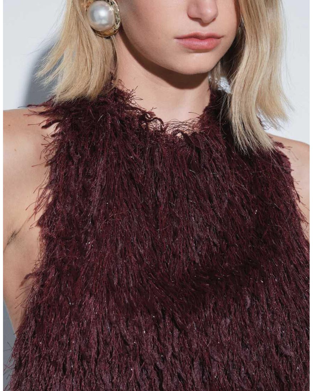 TOPSHOP Red Fringe Halterneck Top