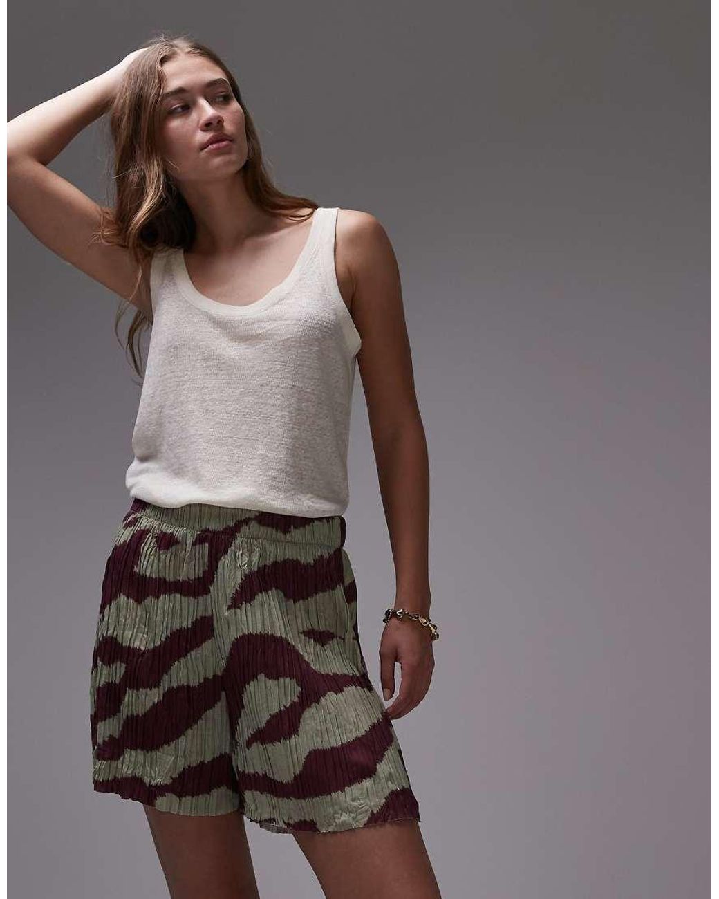 TOPSHOP Gray Crinkle Zebra Print Wide Leg Shorts
