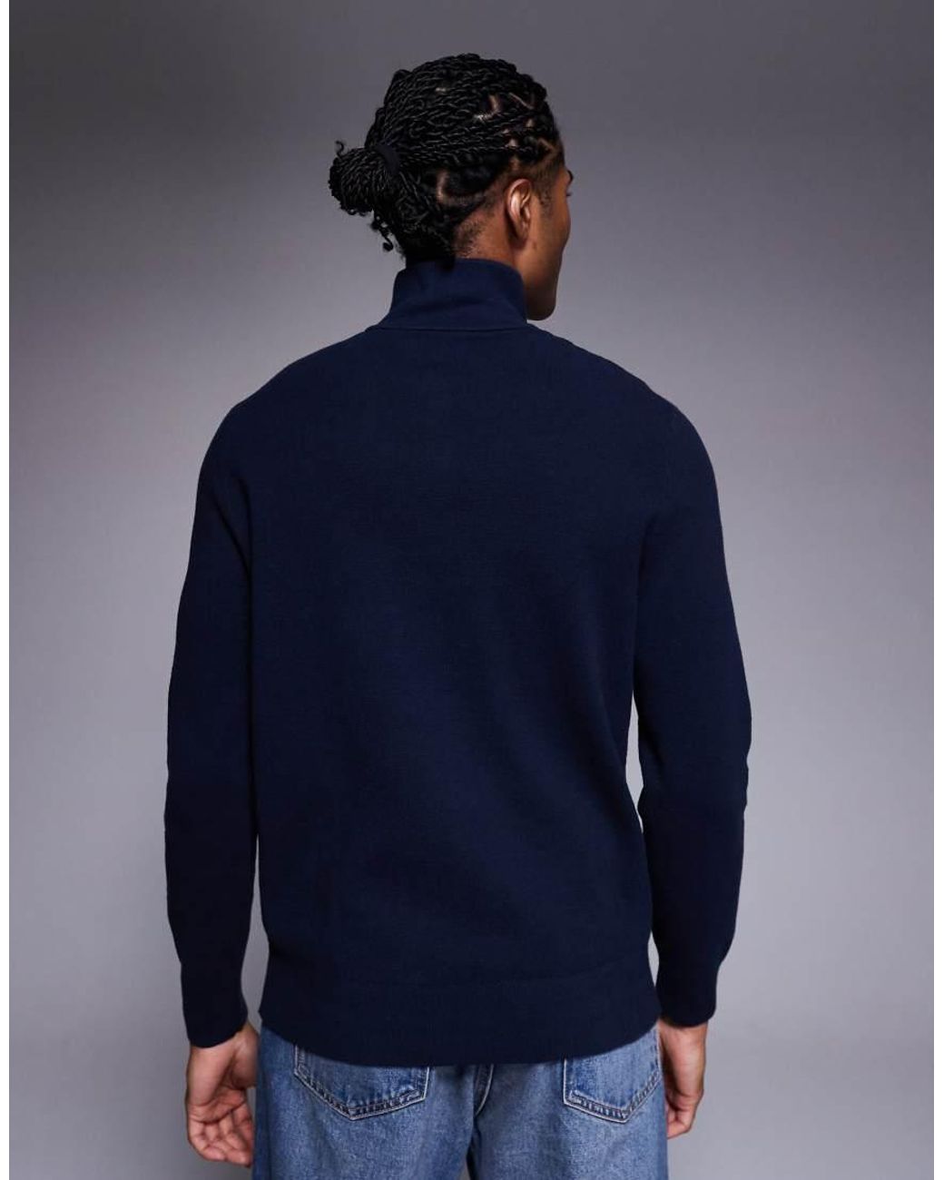ASOS Blue Relaxed Knitted Half Zip Jumper for men