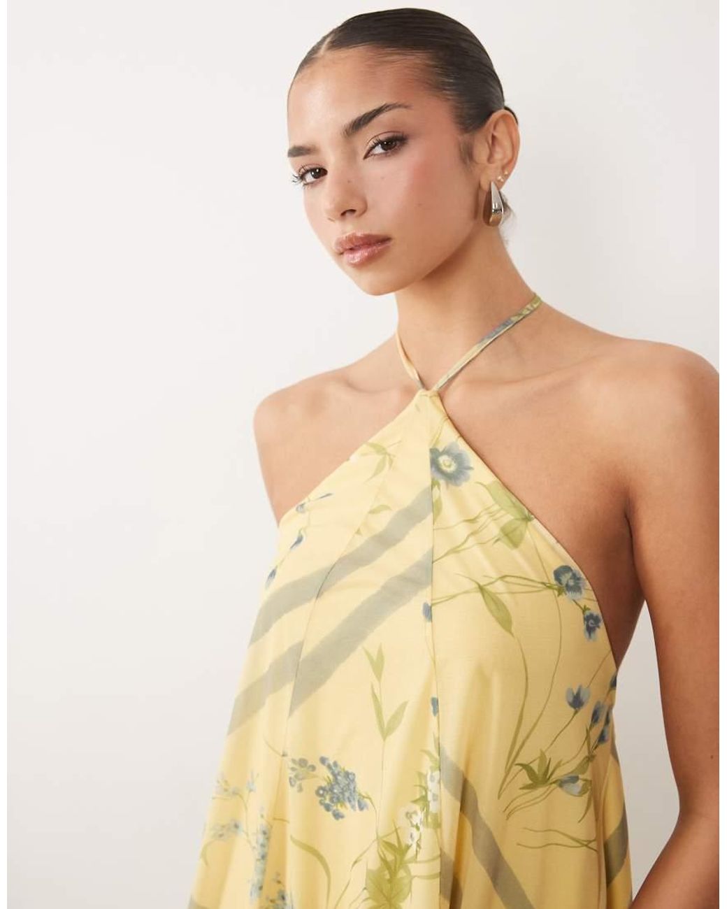 ASOS Natural Stretch Chiffon Asymmetric Floral Mini Dress With Godets