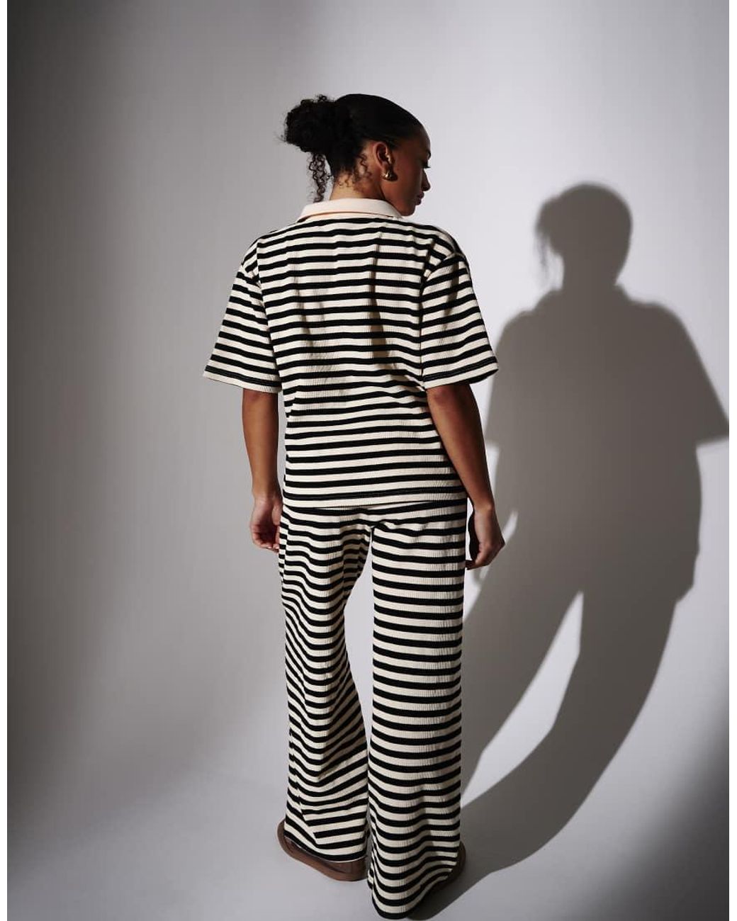 South Beach Gray Waffle Stripe Ruffle Shirt