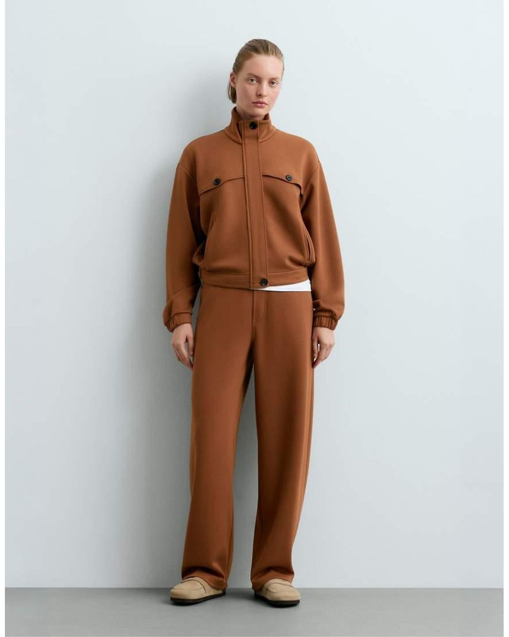 Oysho Brown High-Neck Cropped Jacket