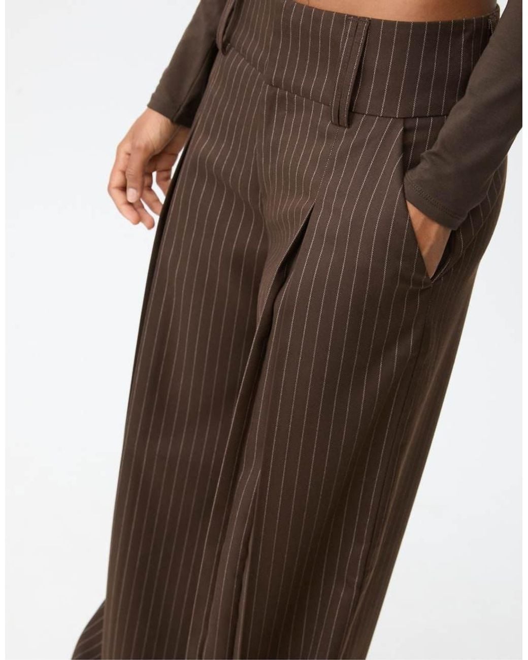 Stradivarius Brown Smart Trousers With Striped Waistband