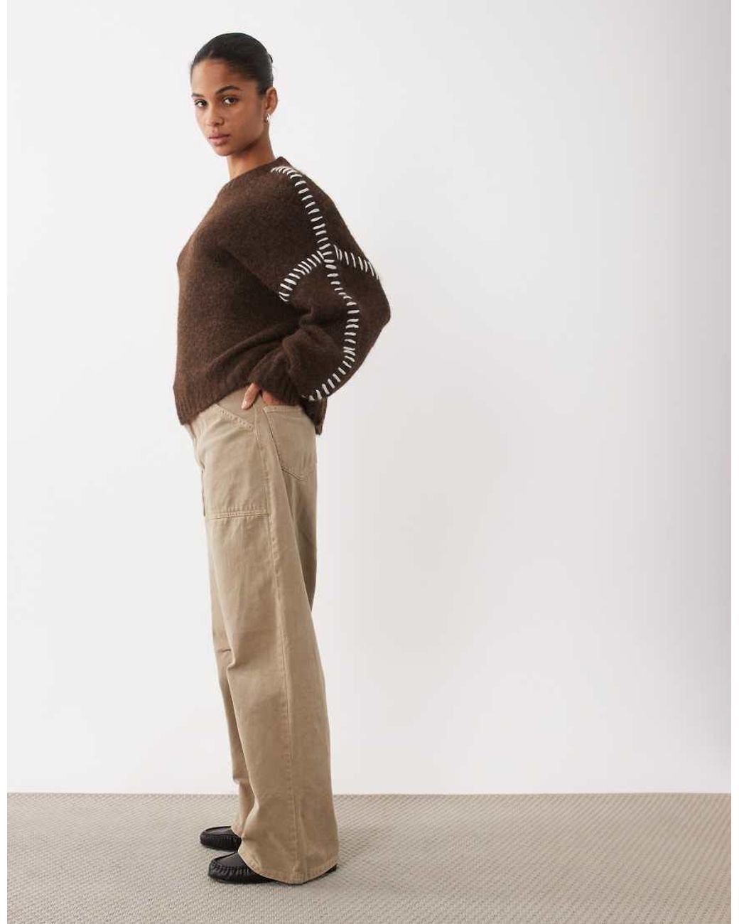 Jdy Brown Knitted Sweater With Stitch Detail