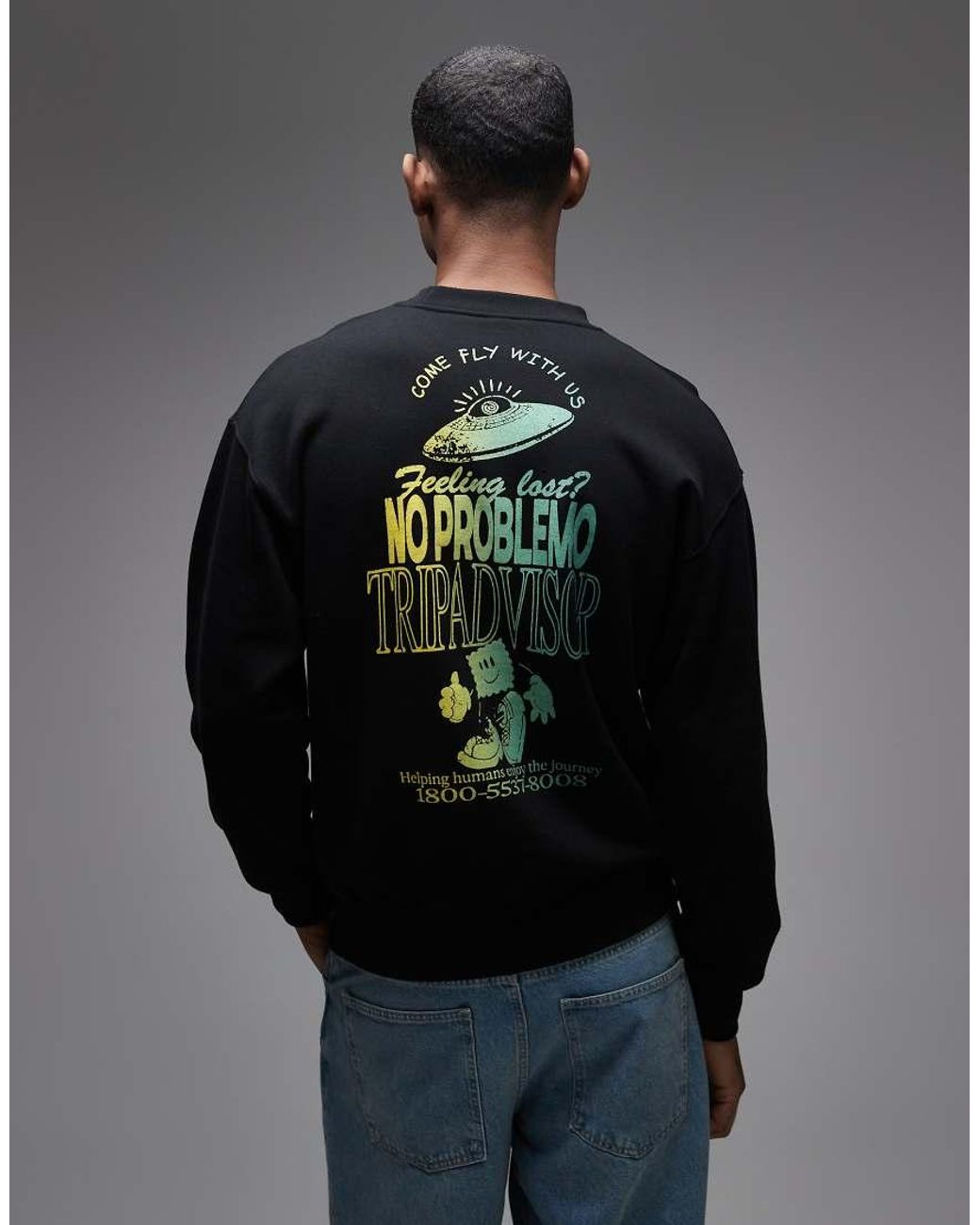 No Problemo Gray 100% Cotton Sweatshirt With 'trip Adviser' Back Print for men