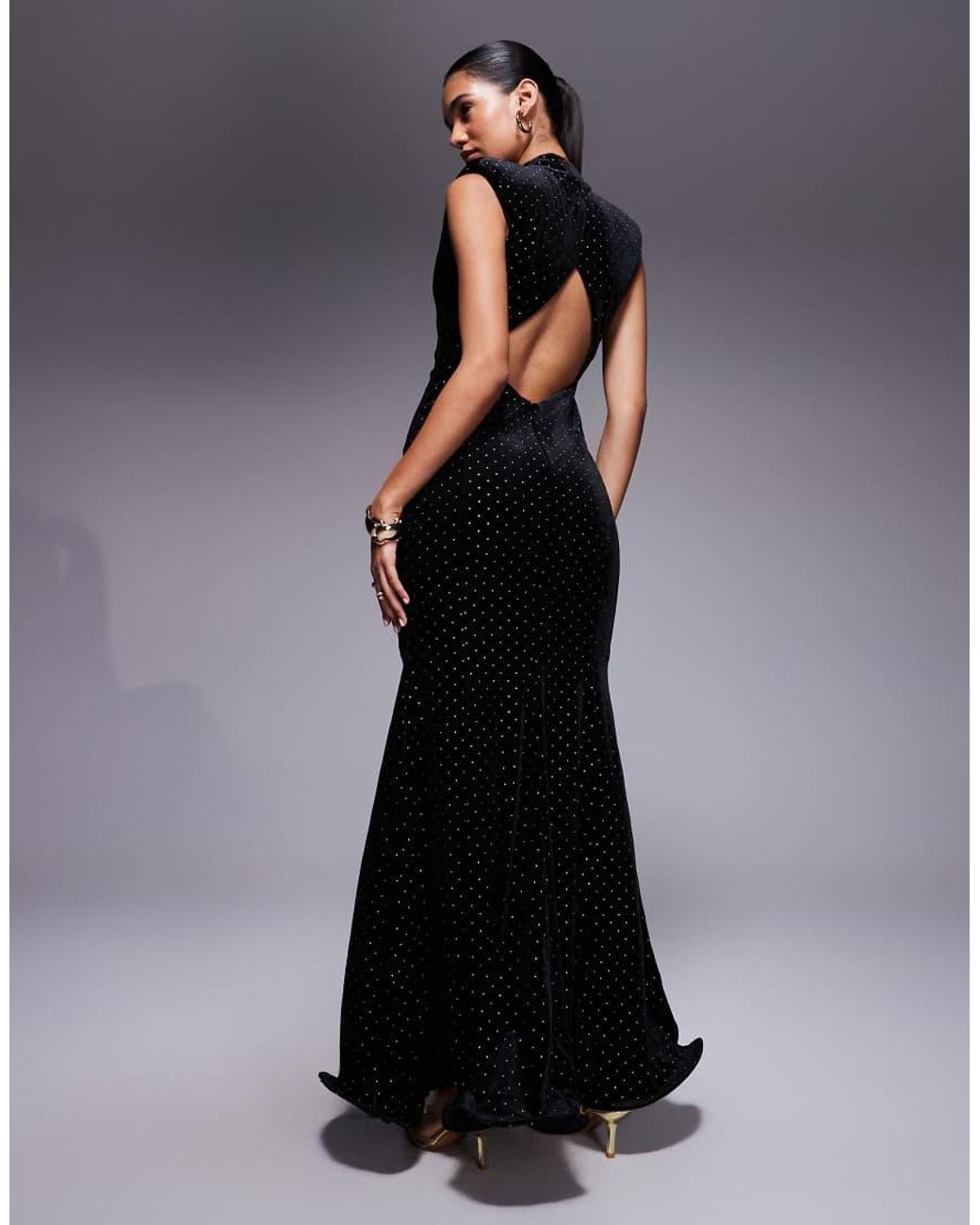 ASOS Black Premium Velvet Molded Plunge Fishtail Maxi Dress
