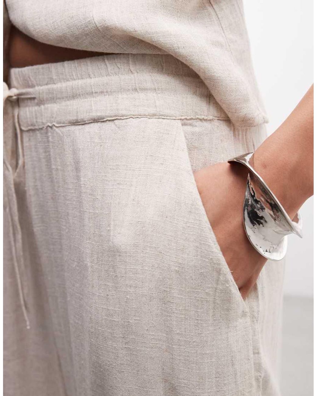 Noisy May White Loose Fit Linen Mix Trouser Co-ord