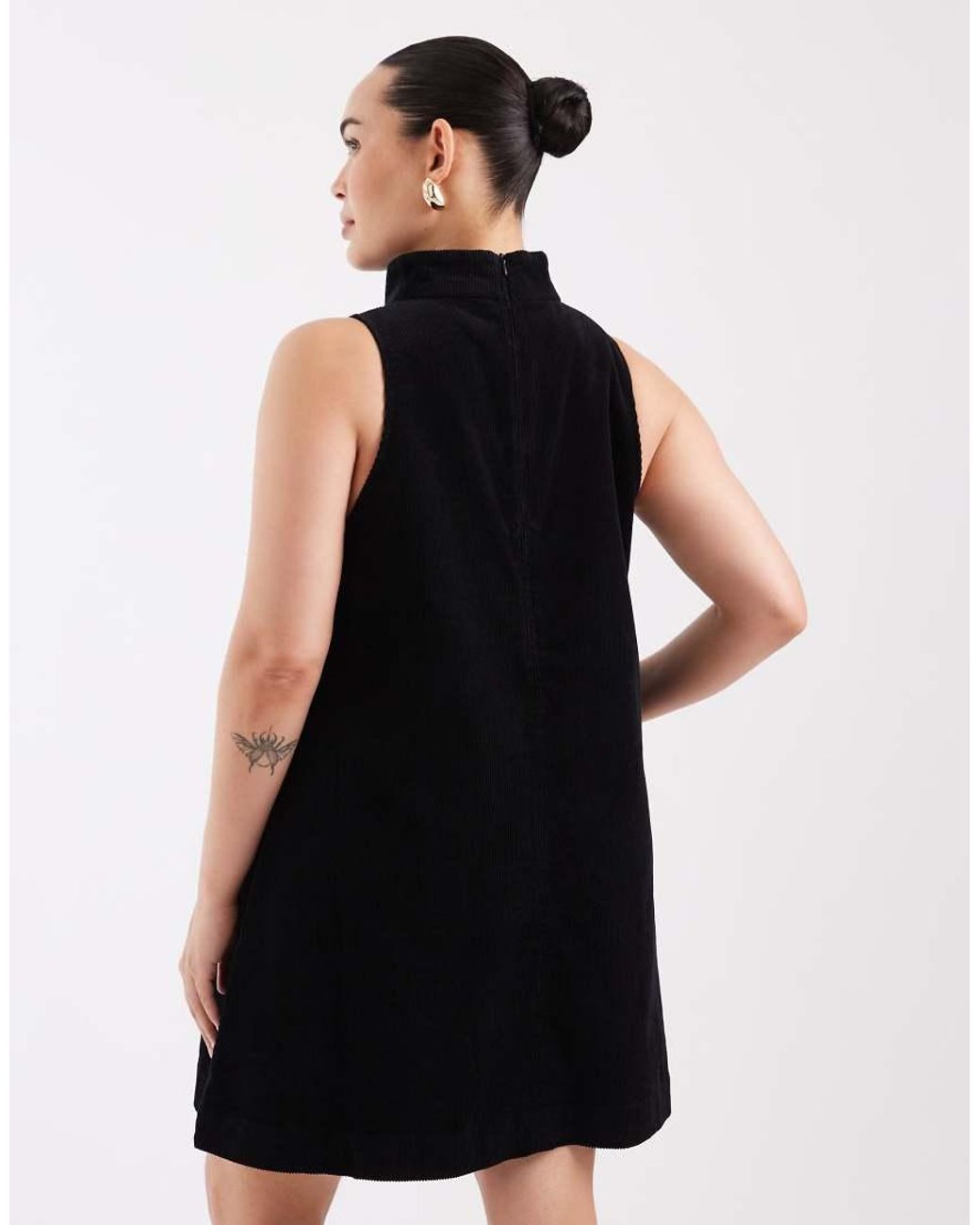 ASOS Black Asos Design Curve Sleeveless Funnel Neck Cord Mini Dress