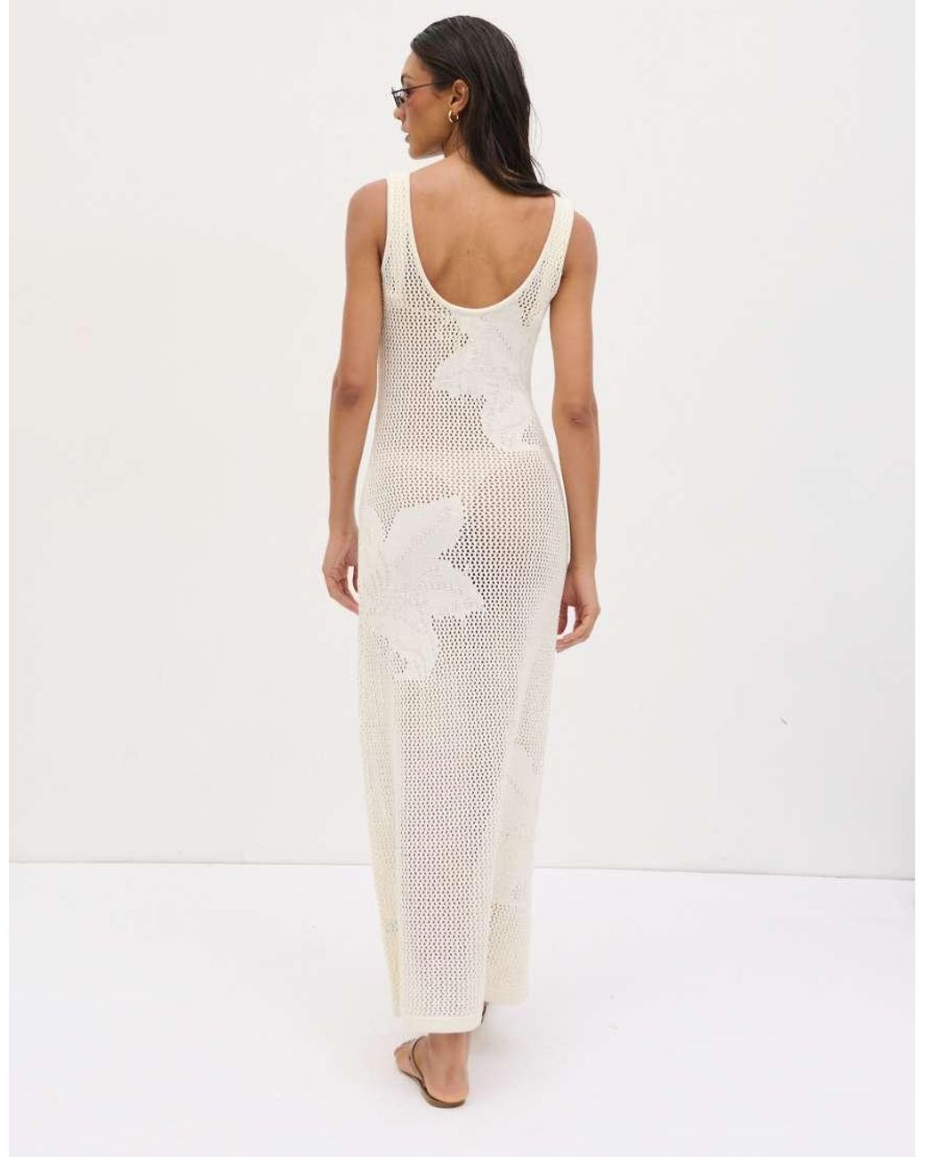 Pretty Lavish White Floral Open Knit Scoop Maxi Dress