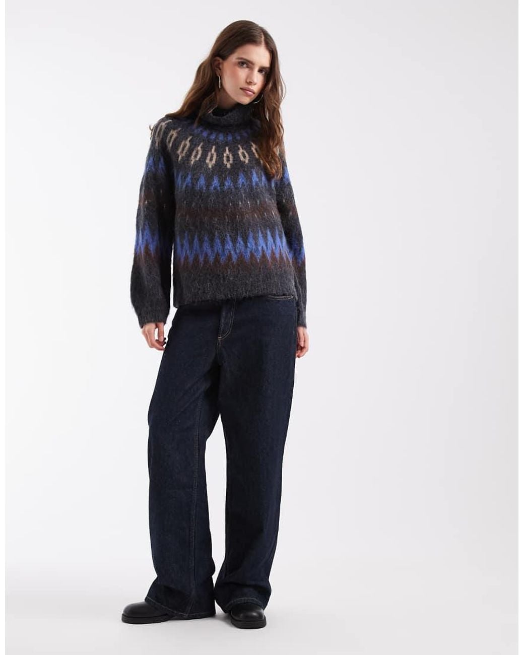Object Blue Roll Neck Fairisle Knit Jumper