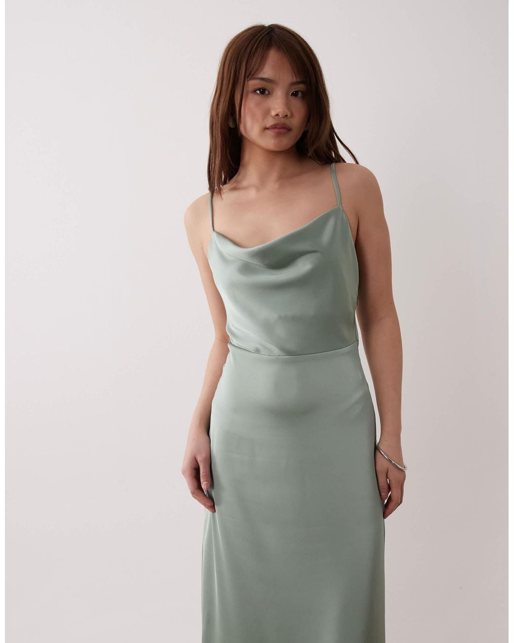 Vila Satin Cowl Neck Cami Maxi Dress in Green | Lyst