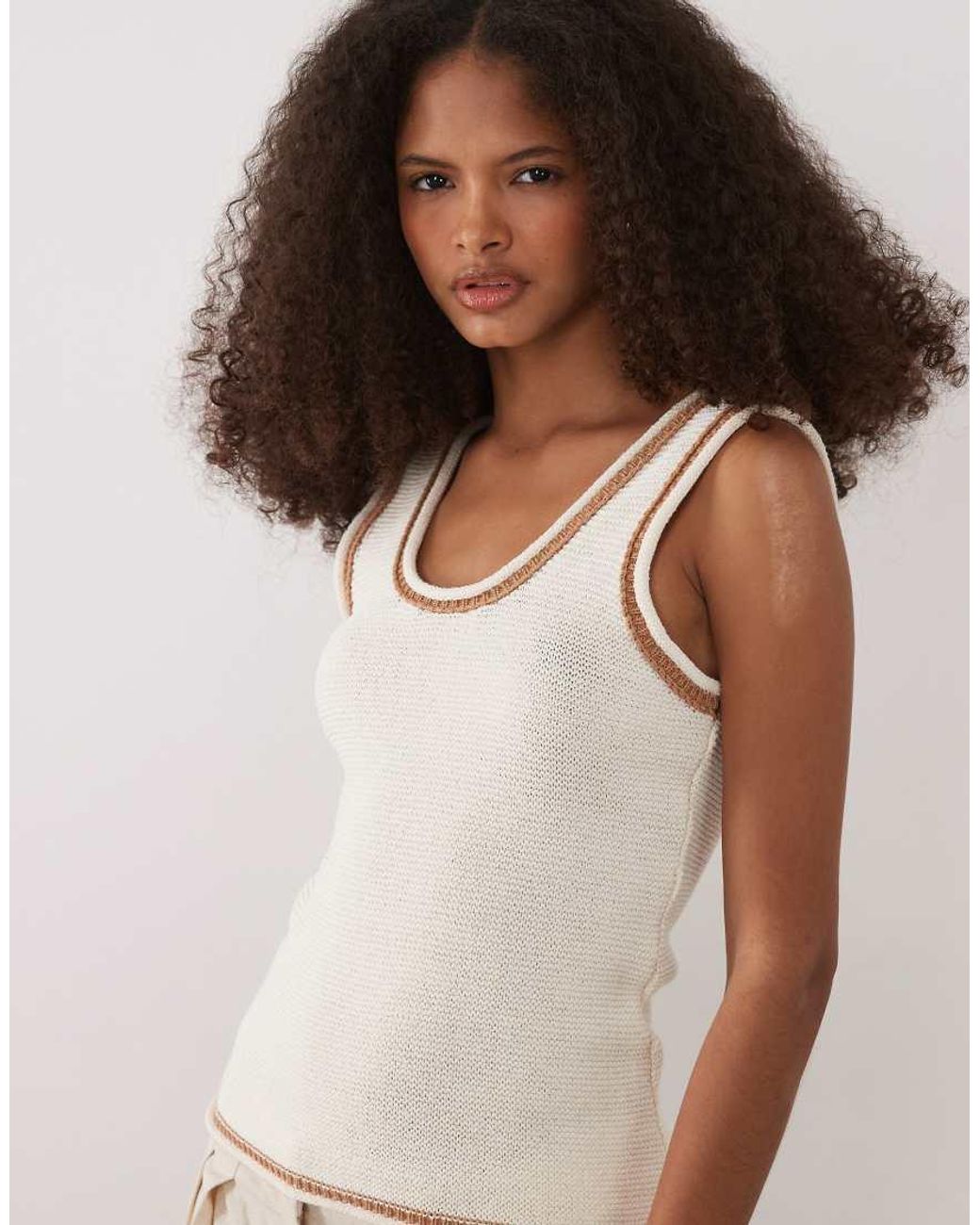 ASOS Brown Knitted Cami Top With Contrast Tipping